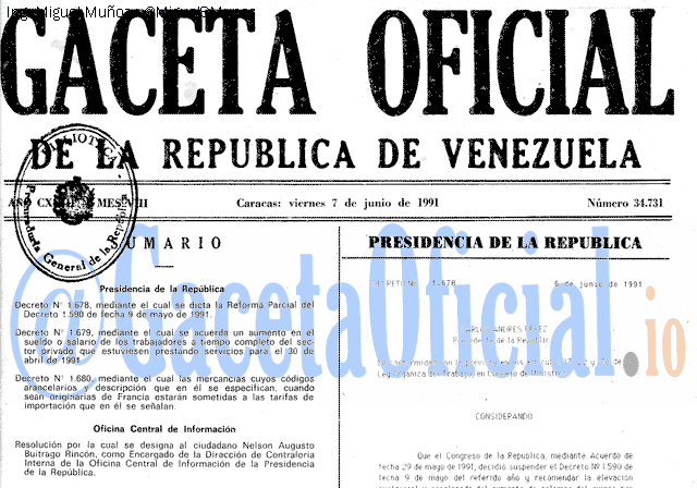 Gaceta Oficial 34731 del 7 Junio 1991