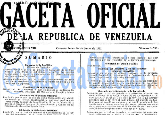 Gaceta Oficial 34732 del 10 Junio 1991