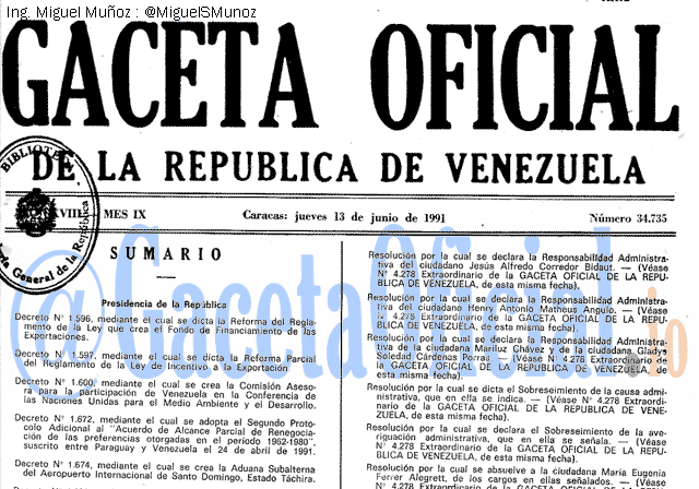 Gaceta Oficial 34735 del 13 Junio 1991