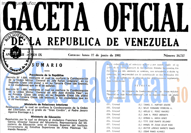 Gaceta Oficial 34737 del 17 Junio 1991