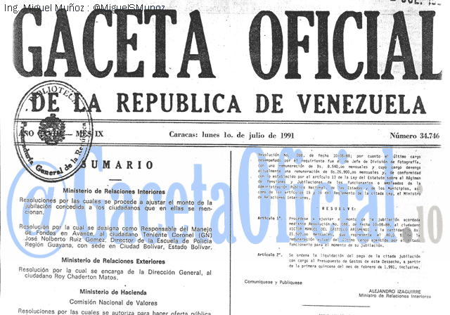 Gaceta Oficial 34746 del 1 Julio 1991