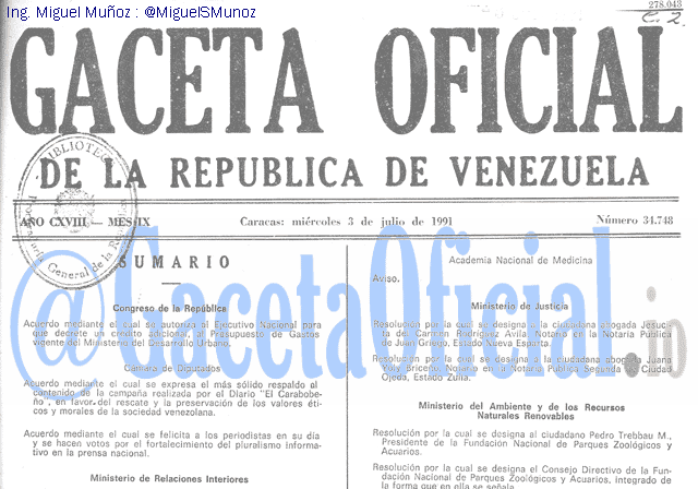 Gaceta Oficial 34748 del 3 Julio 1991