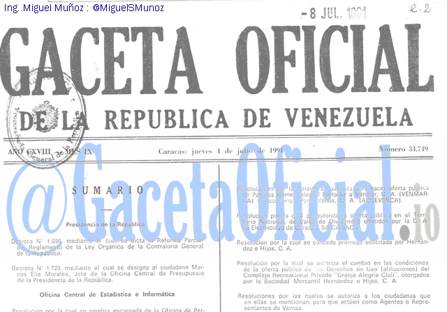 Gaceta Oficial 34749 del 4 Julio 1991