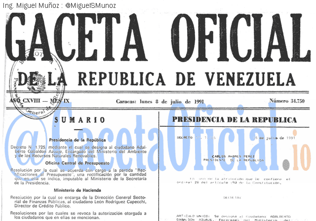 Gaceta Oficial 34750 del 8 Julio 1991