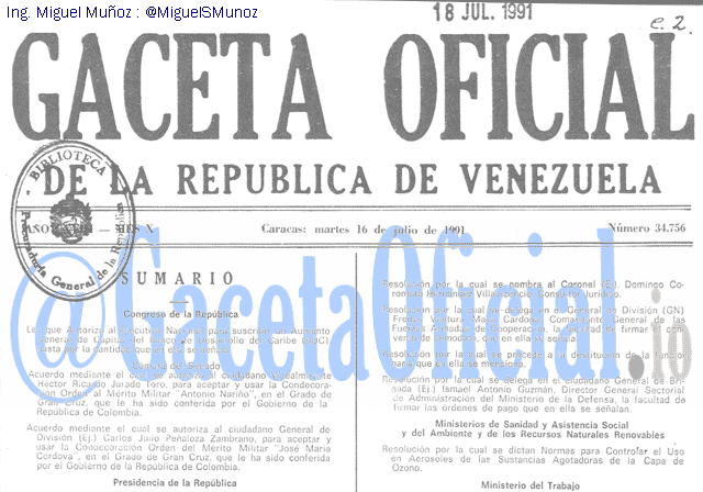 Gaceta Oficial 34756 del 16 Julio 1991