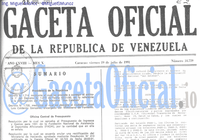 Gaceta Oficial 34759 del 19 Julio 1991