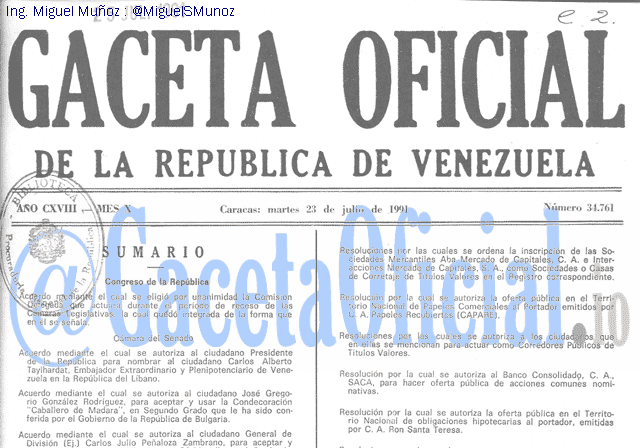 Gaceta Oficial 34761 del 23 Julio 1991