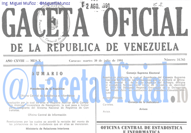 Gaceta Oficial 34765 del 30 Julio 1991
