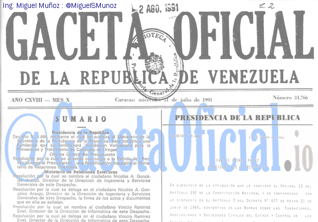 Gaceta Oficial 34766 del 31 Julio 1991
