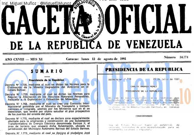 Gaceta Oficial 34774 del 12 Agosto 1991