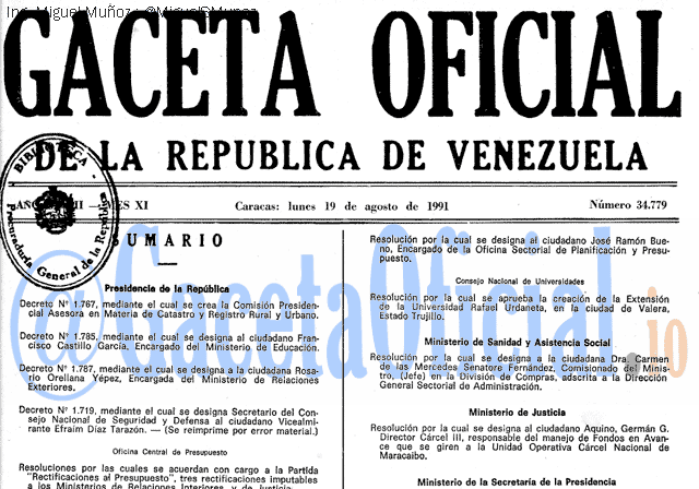 Gaceta Oficial 34779 del 19 Agosto 1991