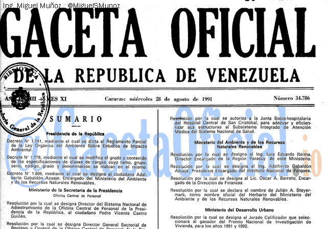 Gaceta Oficial 34786 del 28 Agosto 1991
