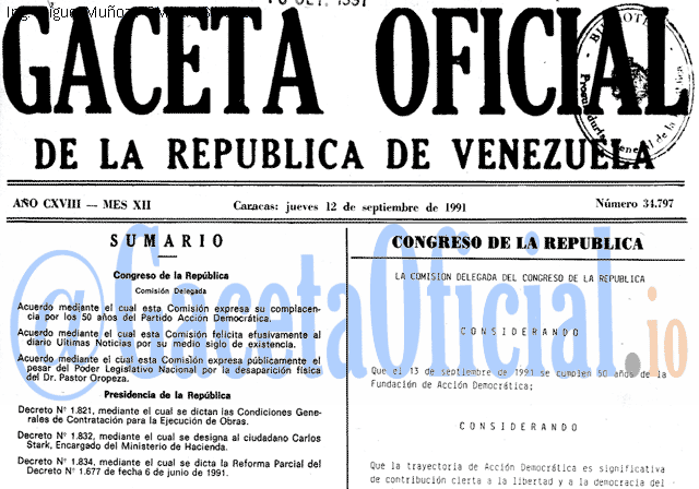 Gaceta Oficial 34797 del 12 Septiembre 1991