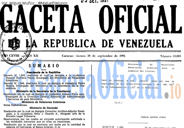 Gaceta Oficial 34803 del 20 Septiembre 1991