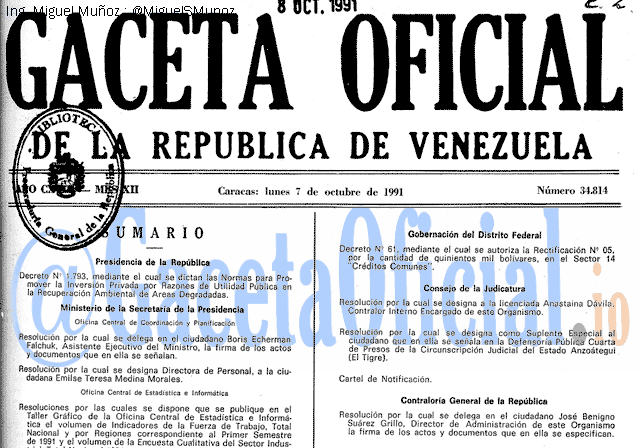 Gaceta Oficial 34814 del 7 Octubre 1991