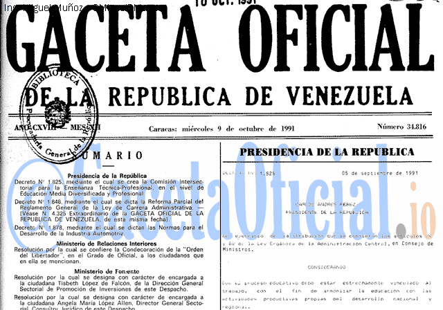 Gaceta Oficial 34816 del 9 Octubre 1991