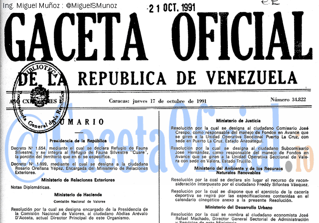 Gaceta Oficial 34822 del 17 Octubre 1991
