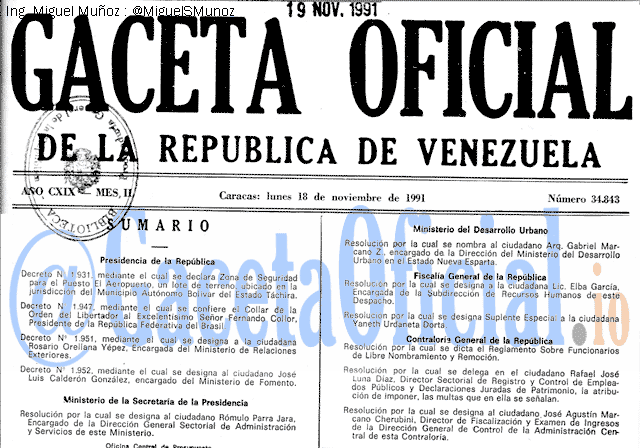 Gaceta Oficial 34843 del 18 Noviembre 1991