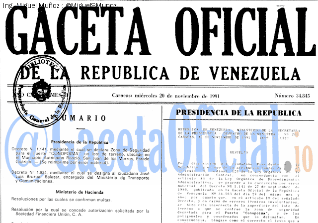 Gaceta Oficial 34845 del 20 Noviembre 1991