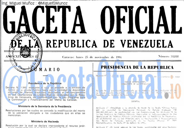 Gaceta Oficial 34848 del 25 Noviembre 1991