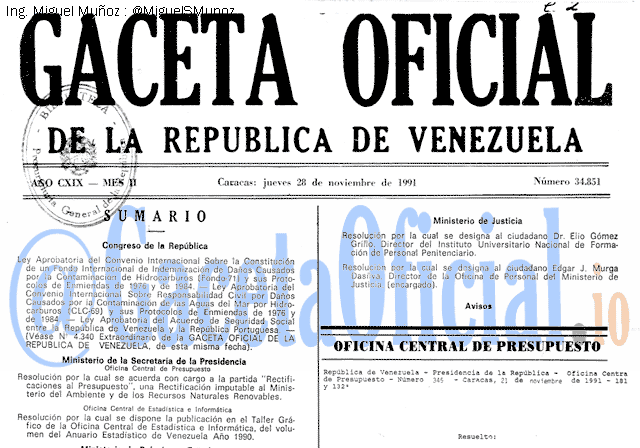 Gaceta Oficial 34851 del 28 Noviembre 1991