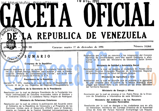 Gaceta Oficial 34864 del 17 Diciembre 1991