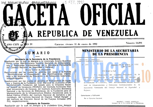 Gaceta Oficial 34894 del 31 Enero 1992