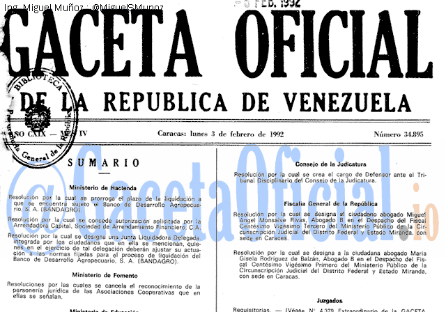 Gaceta Oficial 34895 del 3 Febrero 1992