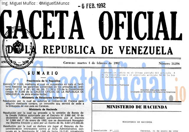 Gaceta Oficial 34896 del 4 Febrero 1992