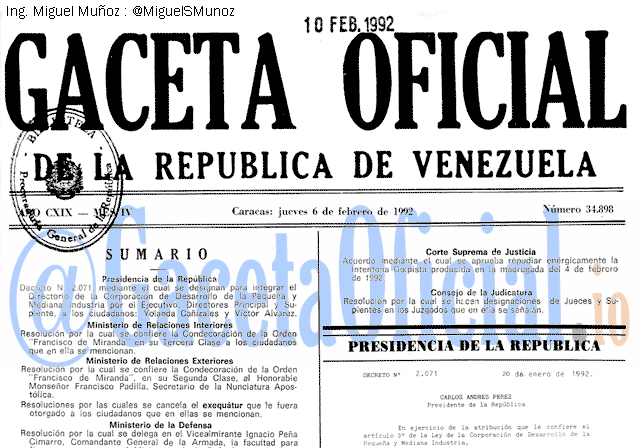 Gaceta Oficial 34898 del 6 Febrero 1992