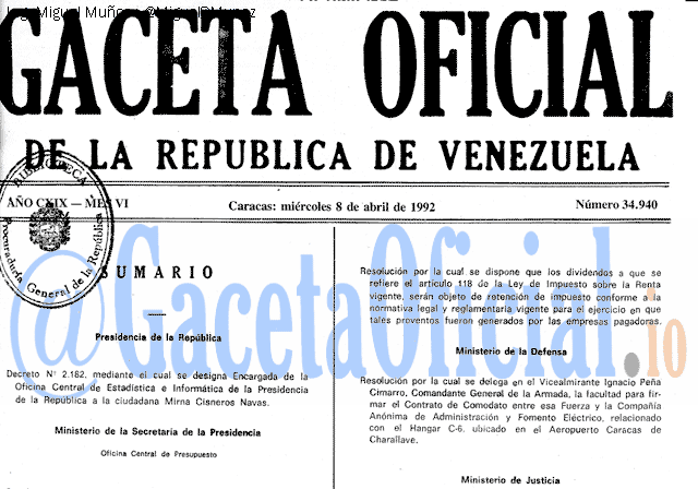 Gaceta Oficial 34940 del 8 Abril 1992