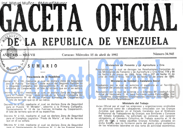 Gaceta Oficial 34945 del 15 Abril 1992
