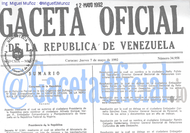 Gaceta Oficial 34958 del 7 Mayo 1992