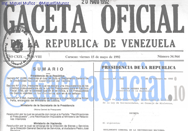 Gaceta Oficial 34964 del 15 Mayo 1992
