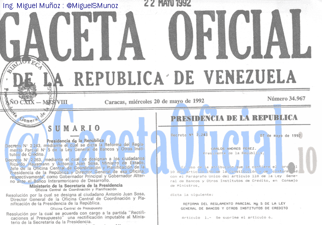Gaceta Oficial 34967 del 20 Mayo 1992