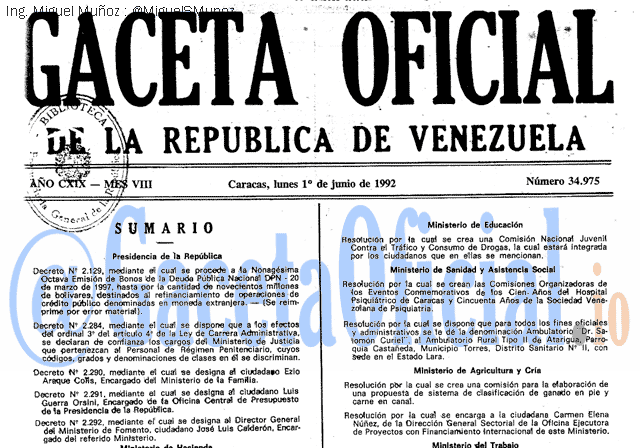 Gaceta Oficial 34975 del 1 Junio 1992