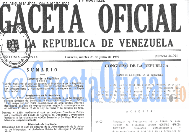 Gaceta Oficial 34991 del 23 Junio 1992