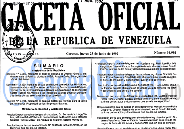 Gaceta Oficial 34992 del 25 Junio 1992