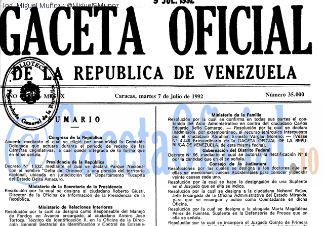 Gaceta Oficial 35000 del 7 Julio 1992