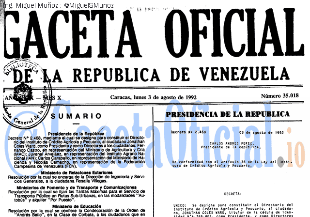 Gaceta Oficial 35018 del 3 Agosto 1992