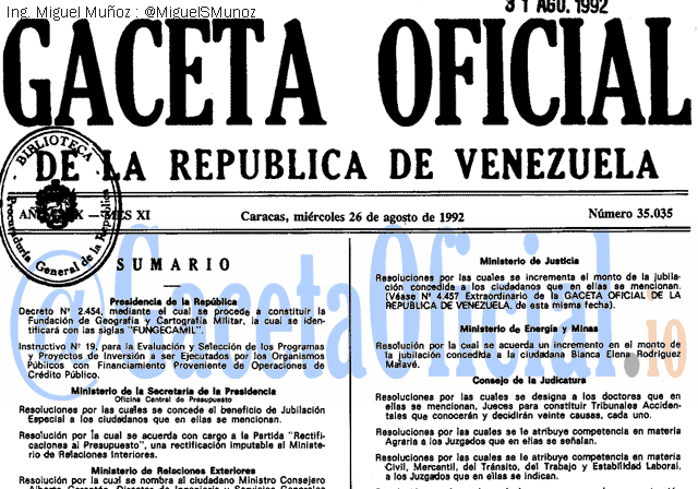 Gaceta Oficial 35035 del 26 Agosto 1992