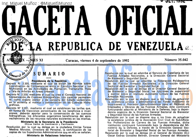 Gaceta Oficial 35042 del 4 Septiembre 1992