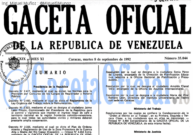 Gaceta Oficial 35044 del 8 Septiembre 1992