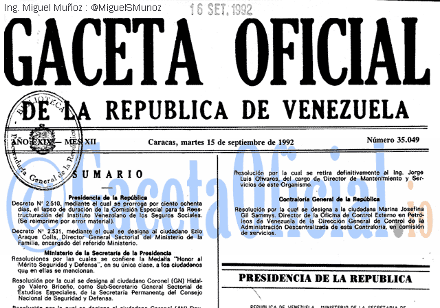 Gaceta Oficial 35049 del 15 Septiembre 1992
