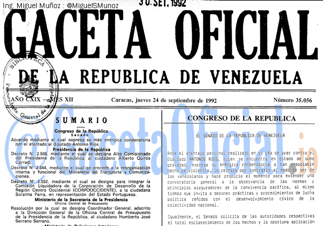 Gaceta Oficial 35056 del 24 Septiembre 1992