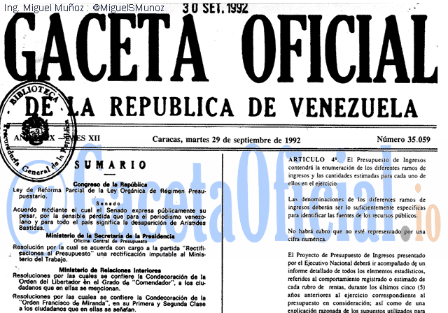 Gaceta Oficial 35059 del 29 Septiembre 1992