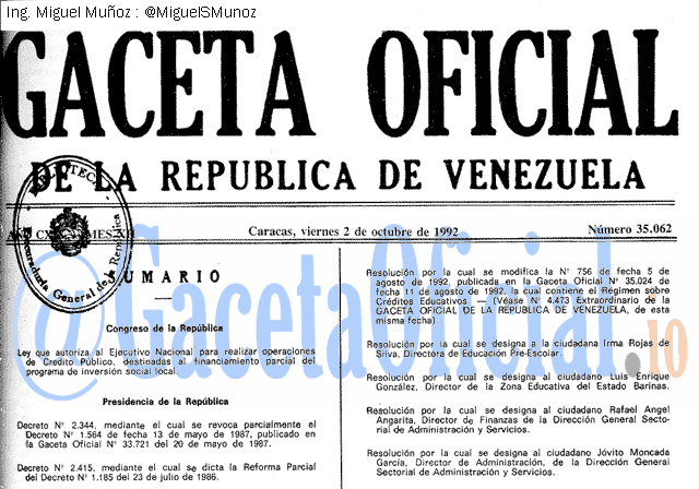 Gaceta Oficial 35062 del 2 Octubre 1992