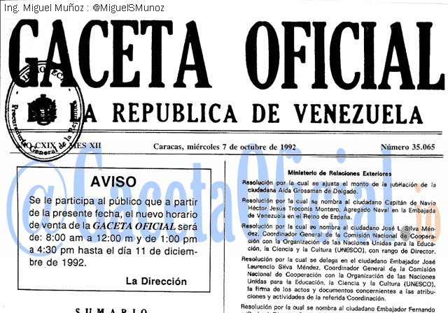 Gaceta Oficial 35065 del 7 Octubre 1992