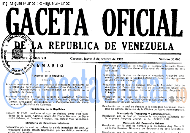 Gaceta Oficial 35066 del 8 Octubre 1992