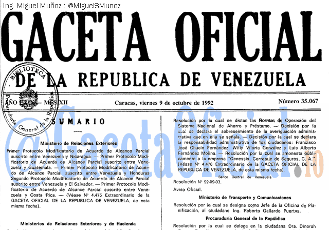Gaceta Oficial 35067 del 9 Octubre 1992